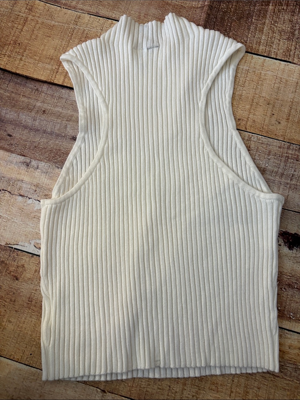 Divided Ribbed Mock Neck Tank - Cream - Picture 4 of 5